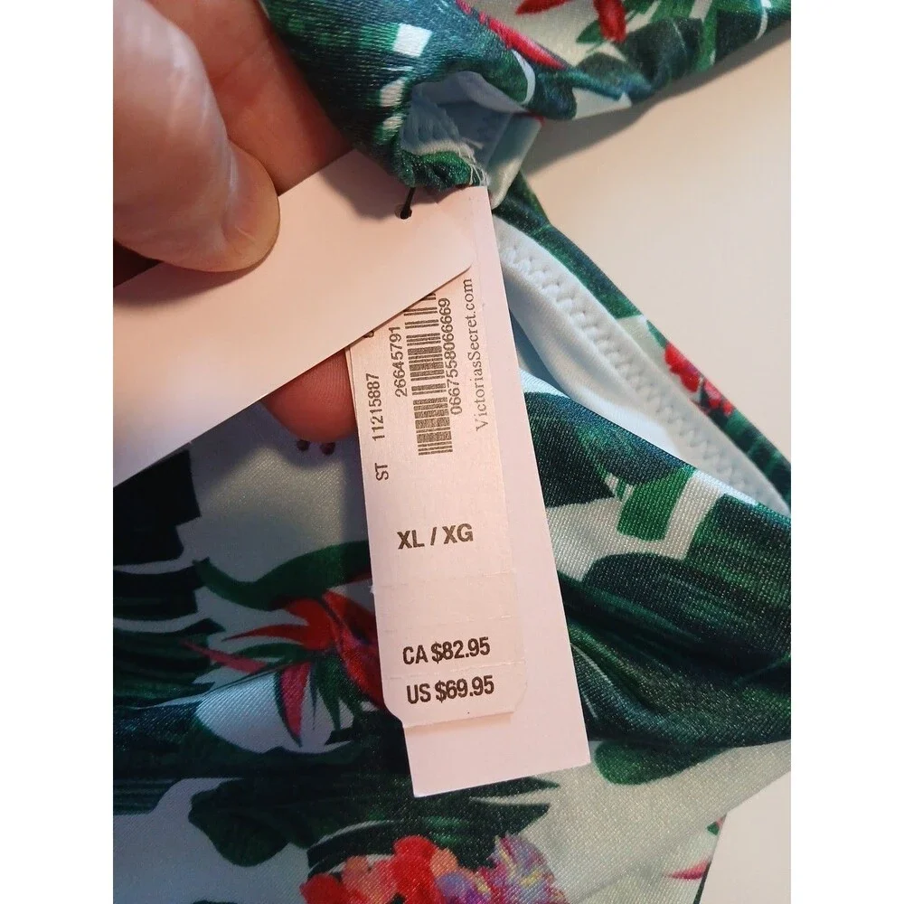 NWT XL Victoria's Secret Cut-out One-Piece Swimsuit Green Red Palm Tropical